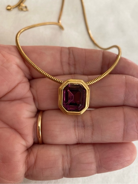 Jewelry - Gold Tone Necklace with Amethyst Colored Glass Stone